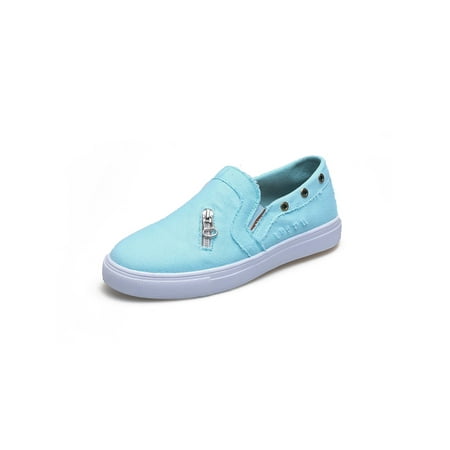 

Fangasis Women Canvas Sneaker Denim Flats Zipper Skate Shoe Ladies Walking Shoes Daily Comfort Slip-Ons Sneakers Blue 7.5