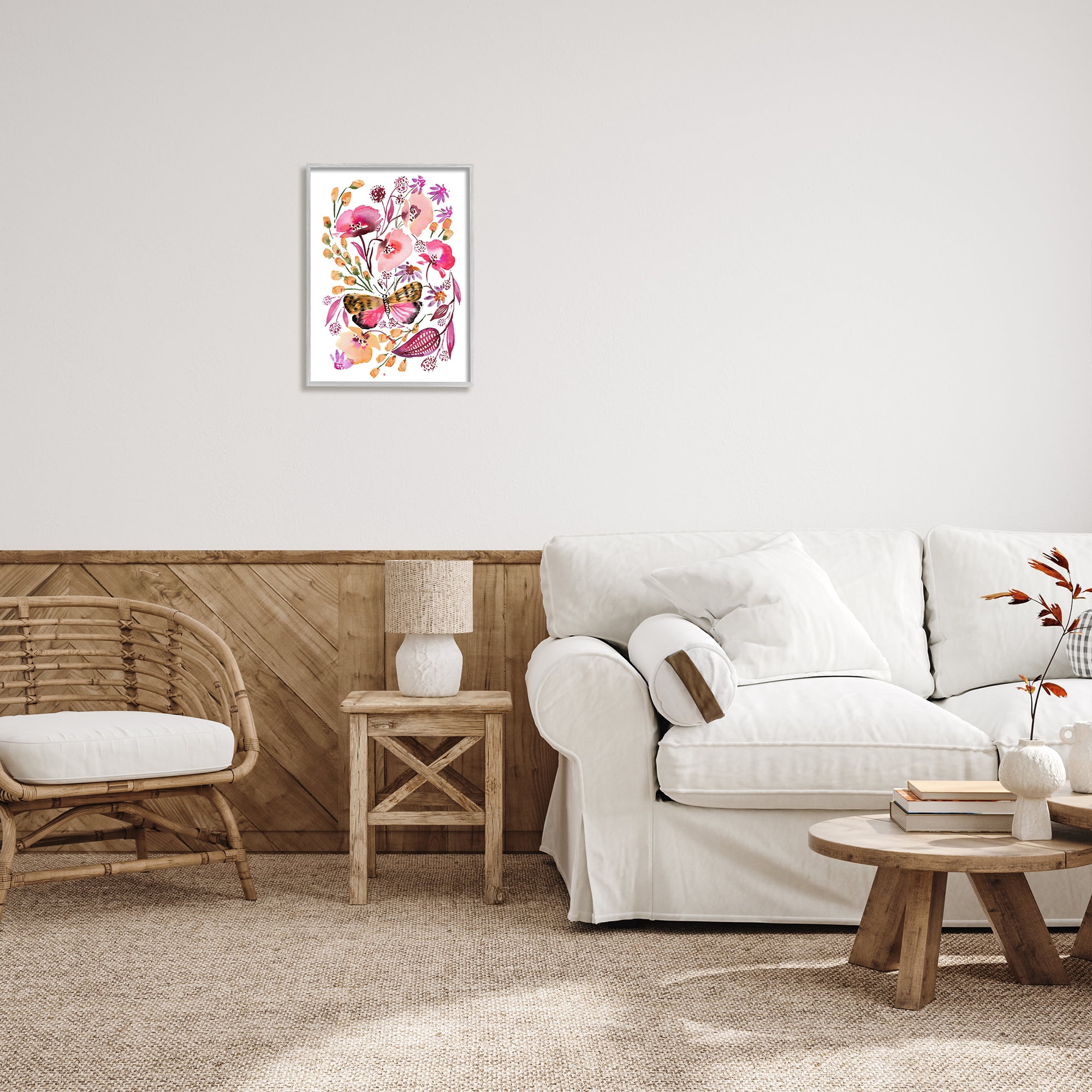 Stupell Industries Abstract Pink Botanicals Botanical & Floral Painting Gray Framed Art Print Wall Art, 16 x 20
