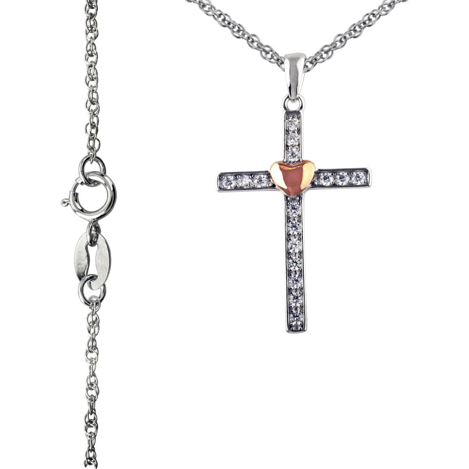 Brilliance Fine Jewelry Women' s Simulated Diamond Two-Tone Cross Pendant in Sterling Silver