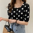 thumbnail image 5 of Baberdicy Blouses for Women, Fashion Women Casual Short Sleeve Polka Dot Crew Neck Casual Tops Button Shirts Women's T-Shirts Black, 5 of 7