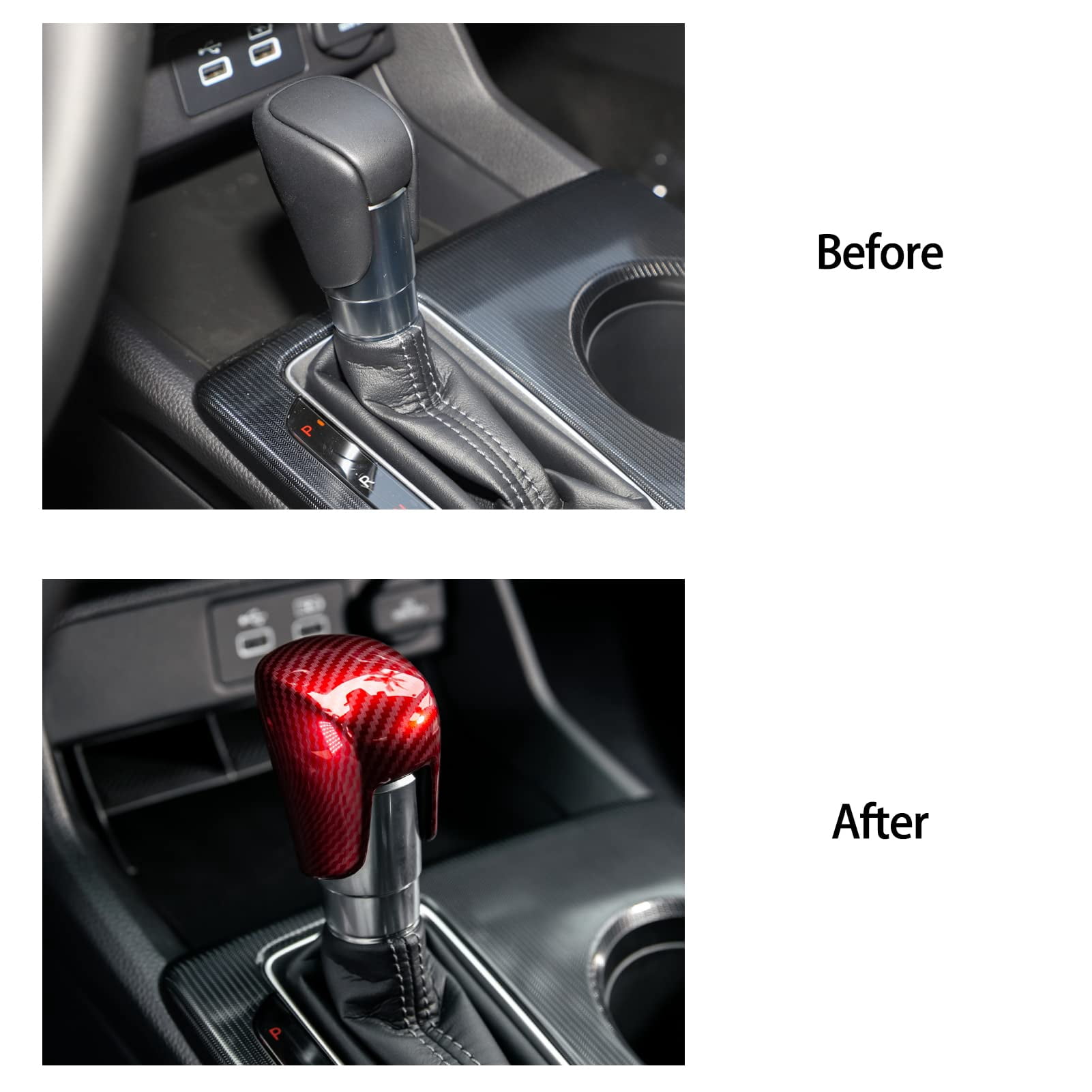 Compatible with Honda Civic 2022 2023 2024 2025 2026 for CRV HRV 2023 2024 2025 2026 for Accord 2018-2024 2025 2026 Accessories Car Center Console Gear Shift Knob Cover Trim Cap -Red Carbon