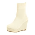 thumbnail image 6 of Platform Wedge Boots for Women Casual Stretch Knit Sock Booties Round Toe Slip on Fall Winter Ankle Boots High Heels White Size 8.5, 6 of 6