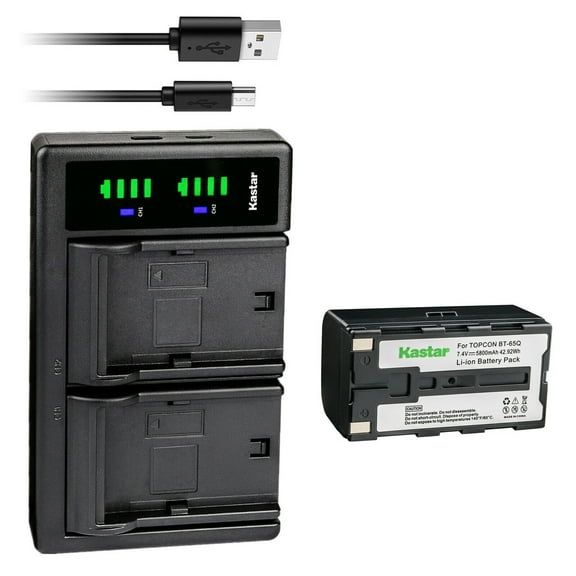 Kastar 1-Pack Battery and LTD2 USB Charger Replacement for Topcon Total station BT-60Q, BT-61Q, BT-62Q, BT-65Q, BT-66Q, GMS-2 FC-200, FC-2200, FC-2500, GPT-7000i, GTS-750, GTS-751, GPT-7500, GTS-900