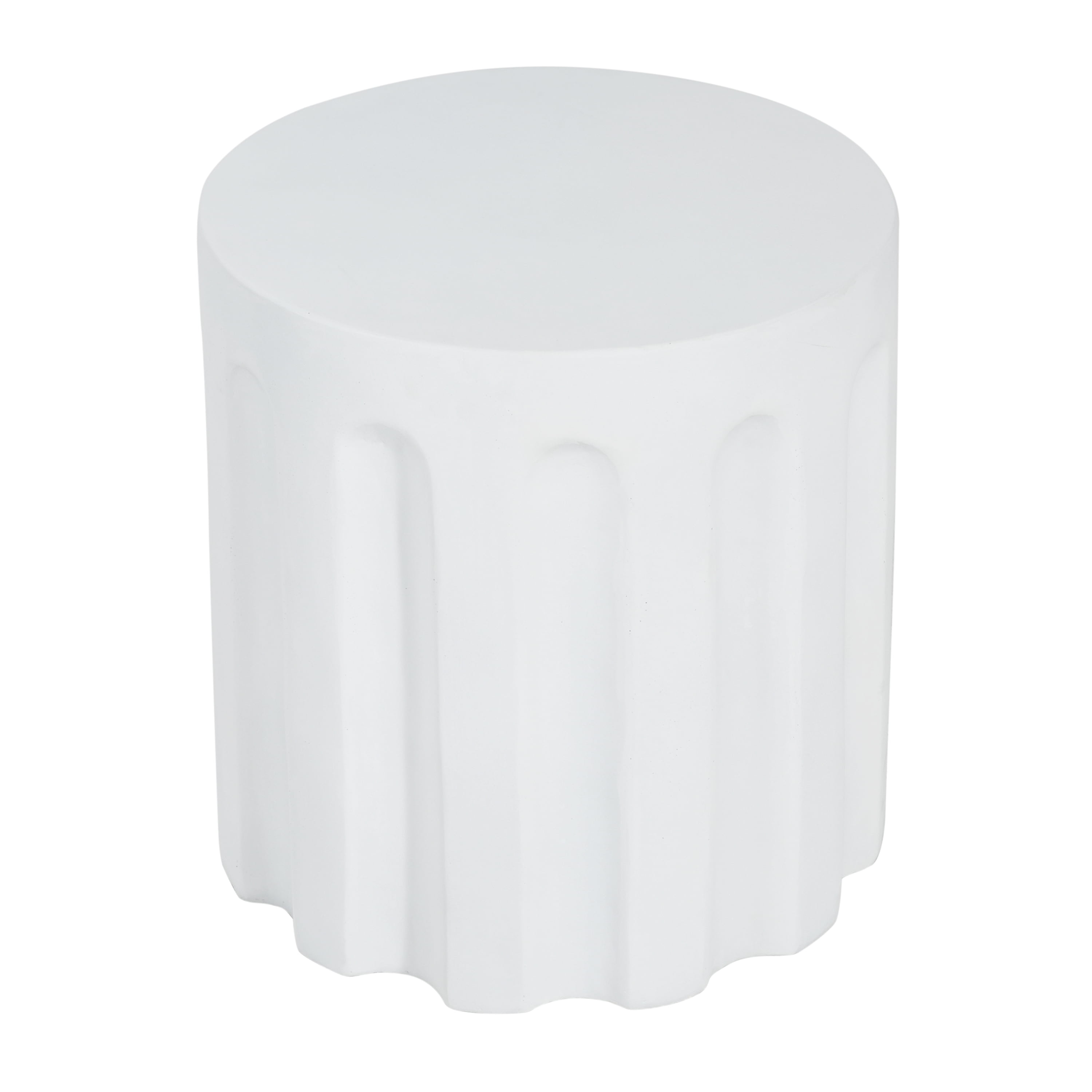 Outdoor White Cylindrical Concrete Side Table for Patio Balcony, White