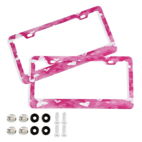 Aluminum License Plate Frame 2 Pack Car Exterior Accessory Car Tag Holder for Front Rear Plates Cars Decor Pink Tie-dye with Butterflies