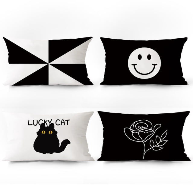 Juego de fundas de almohada abstractas en blanco y negro Modern Minima x4