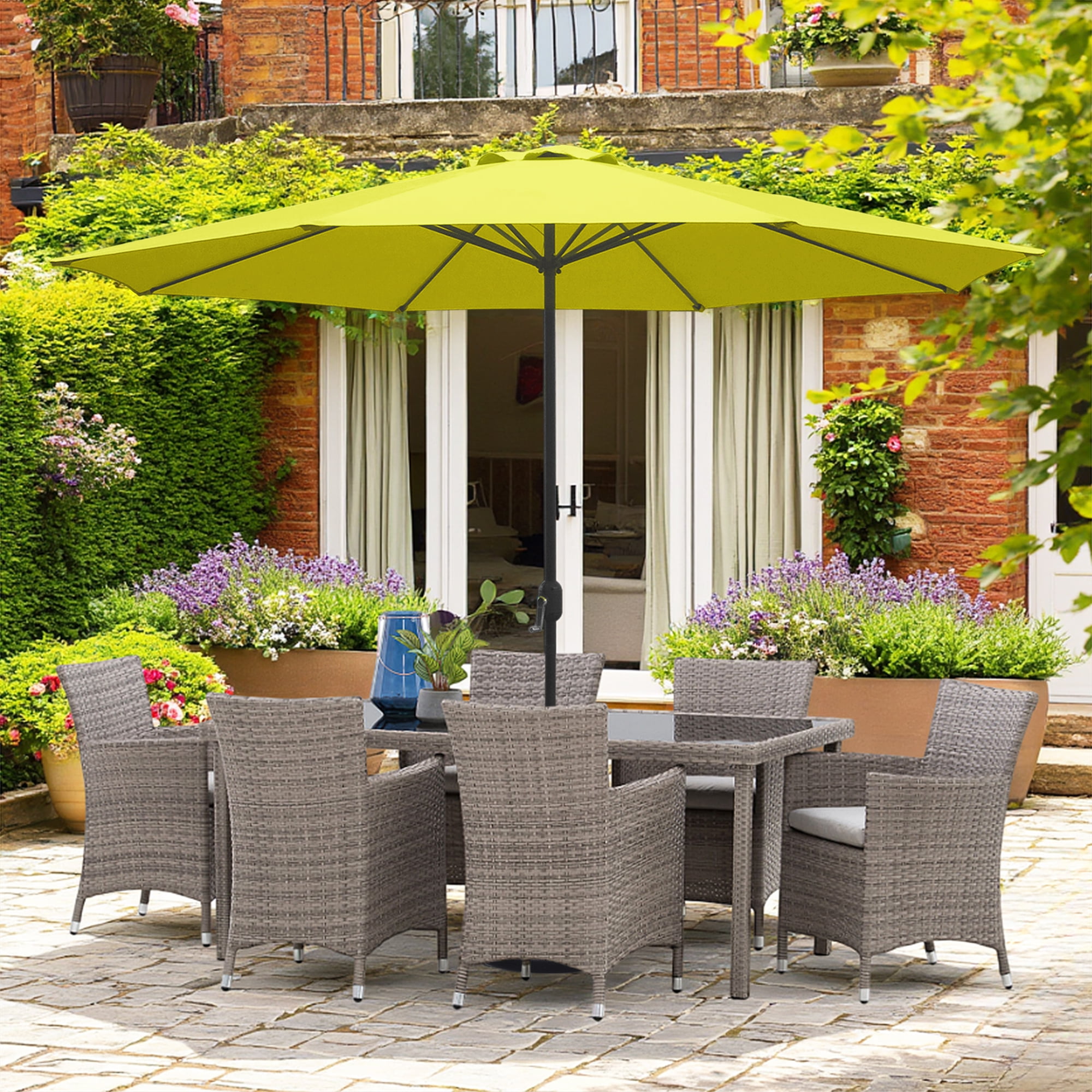 Kool 11FT Outdoor Patio Umbrella with Crank Handle, Market Umbrella with 8 Sturdy Umbrella Ribs, Waterproof for Garden Deck Backyard Pool, Yellow