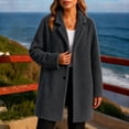 thumbnail image 4 of Kukoosong Women's Lapel Collar Sherpa Trench Coat, Mid Length Single Button Fuzzy Fleece Jacket with Pockets, Fall Winter Casual Outerwear Coat Daily Outfits, 4 of 5