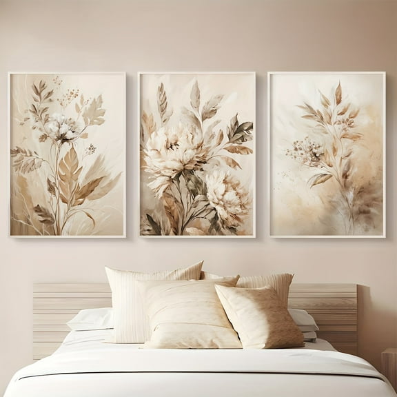 Art Deco Modern Glam Set of 3 Floral Canvas Art Prints, Spring Summer Botanical Landscape Painting Posters, Frameless Portrait Orientation, Ideal for Home Office, Living Room, Bedroom, Restaurant &