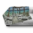thumbnail image 3 of Travel Soft Flannel Fleece Throw Blanket, Beach Sunbeds Ocean Sea Scenery with Wooden Seem Pier Image Print, Cozy Plush for Indoor and Outdoor Use, 50" x 60", Pale Brown White, by Ambesonne, 3 of 6