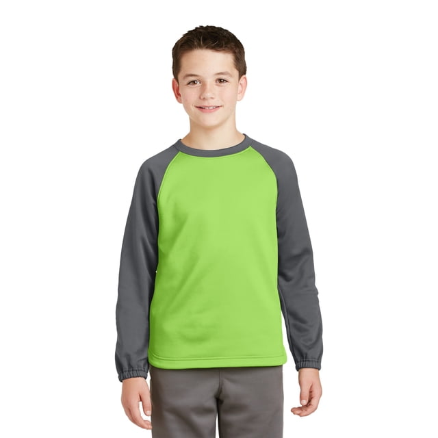 Sport-Tek Boys Sport-Wick Raglan Crewneck YST242 Lime Shock/Dark Smoke GreyL deporte-tek YST242