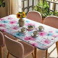 thumbnail image 3 of Blue Pink Flowers Table Cloths for 6 Foot Rectangle Tables, Spring Garden Floral Gray Wooden Patio Waterproof Elastic Fitted Tablecloths, Washable Rectangular Table Cover for Camping, 3 of 8