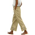thumbnail image 2 of Red Linen Pants Women Summer 2025 New Women's Casual Loose Fitting Waist and Ankle Patchwork Lace Cotton and Linen Pants, 2 of 5