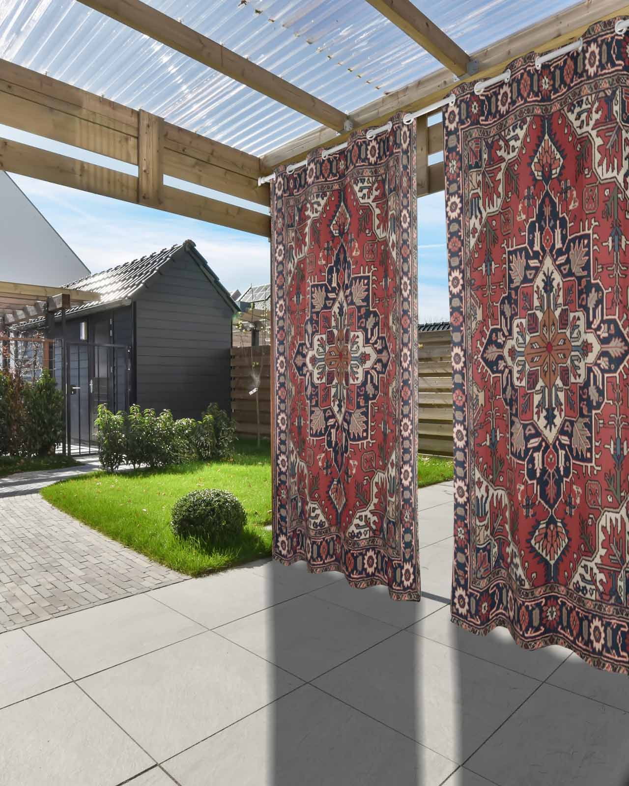 Red Boho Outdoor Curtains for Patio, Southwest Aztec Ethnic Abstract Patterned Privacy Drapes Grommet Waterproof Outside Curtains for Porch/Cabana/Balcony 54"x 84", 2 Panel