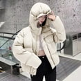 thumbnail image 2 of Lovskoo Womens Winter Coats Hooded Quilted Jacket Cute Short Loose Thick Warm Hooded Coat Long Sleeve Parkas Cotton Padded Outerwear White, 2 of 8