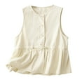 thumbnail image 2 of Lixiuxyad Cotton Vest Jacket Women's New Loose Fitting Slimming And Age Reducing Round Neck Ruffled Edge Design Sense Top Trendy Flowy,White M, 2 of 4