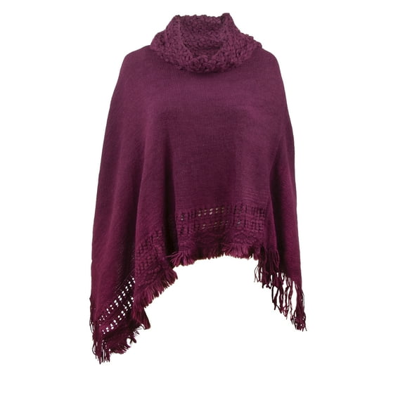 The Skyline Collection Women's Knitted Poncho in Burgundy, One Size