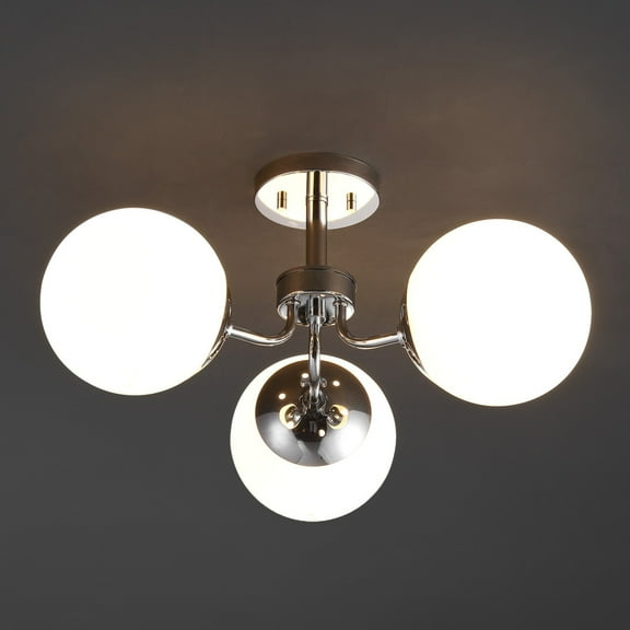 JONATHAN Y Olivier 23.5" 3-Light Bohemian Farmhouse Iron/Frosted Glass LED Semi Flush Mount, Chrome, JYL7600F
