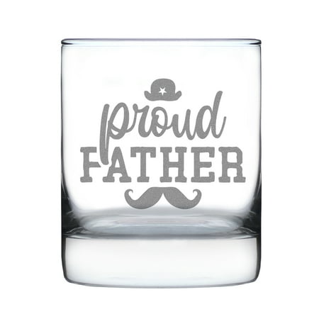 

Hand Engraved Proud Father 10oz Rocks Glass Unique Etched Whiskey Perfect Gift for Dads Father s Day Idea