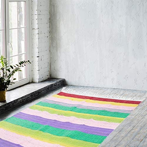 Home Recycle Mat Handmade Cotton Multi Coloured Chindi Rag Area Rug Floor Mat 