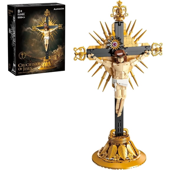 Aomesim Jesus Cross Building Set for Adults & Kids 8 , 660 Pcs Bible Church Christmas Toy, Christian Plastic Bricks, 18 x 10.2" Crucifixion Decor