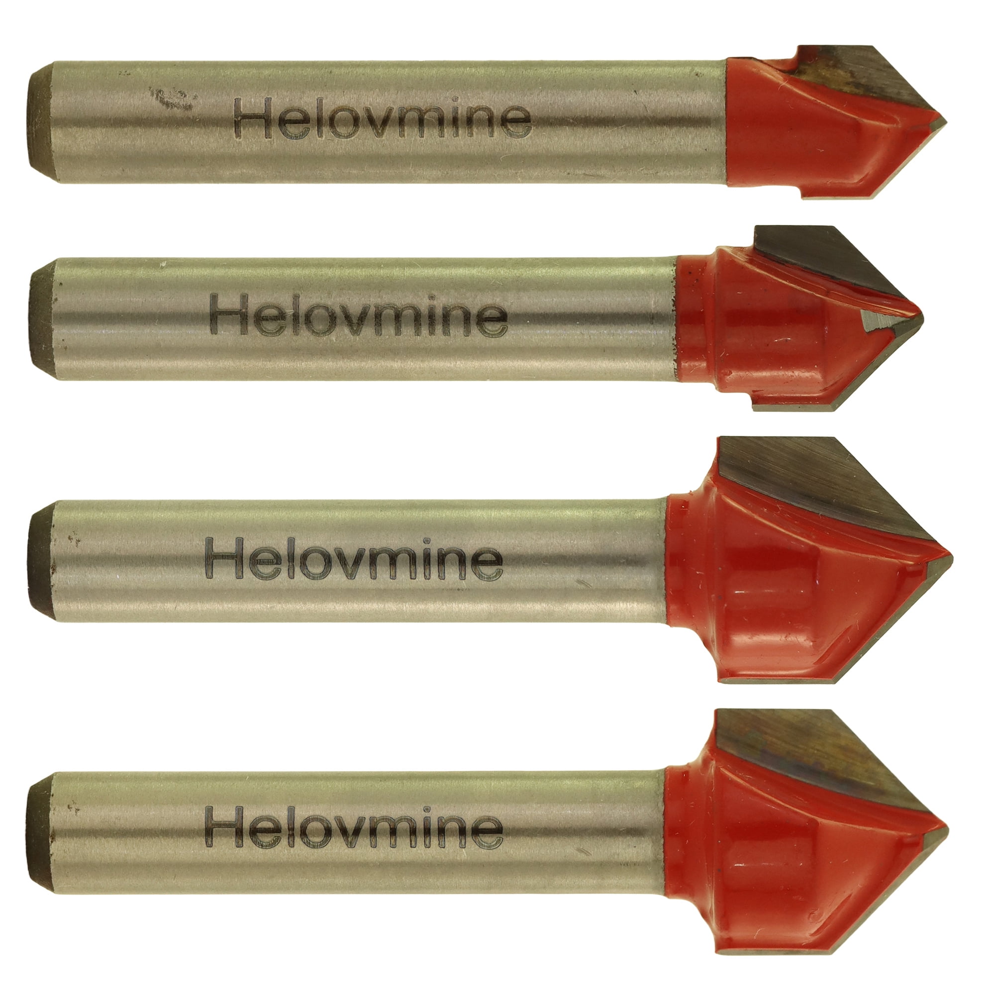 Helovmine 1/4 inch Shank 90 Degree V Groove Router Bit 2-Flute CNC Engraving Bit Chamfer and Bevel Bit Carbide Tipped Woodworking Tool- 1/2", 3/4", 7/8", 1"