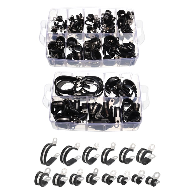 Kit de surtido de 140 piezas de abrazaderas de cable, abrazadera aislada con cojín de goma de acero inoxidable