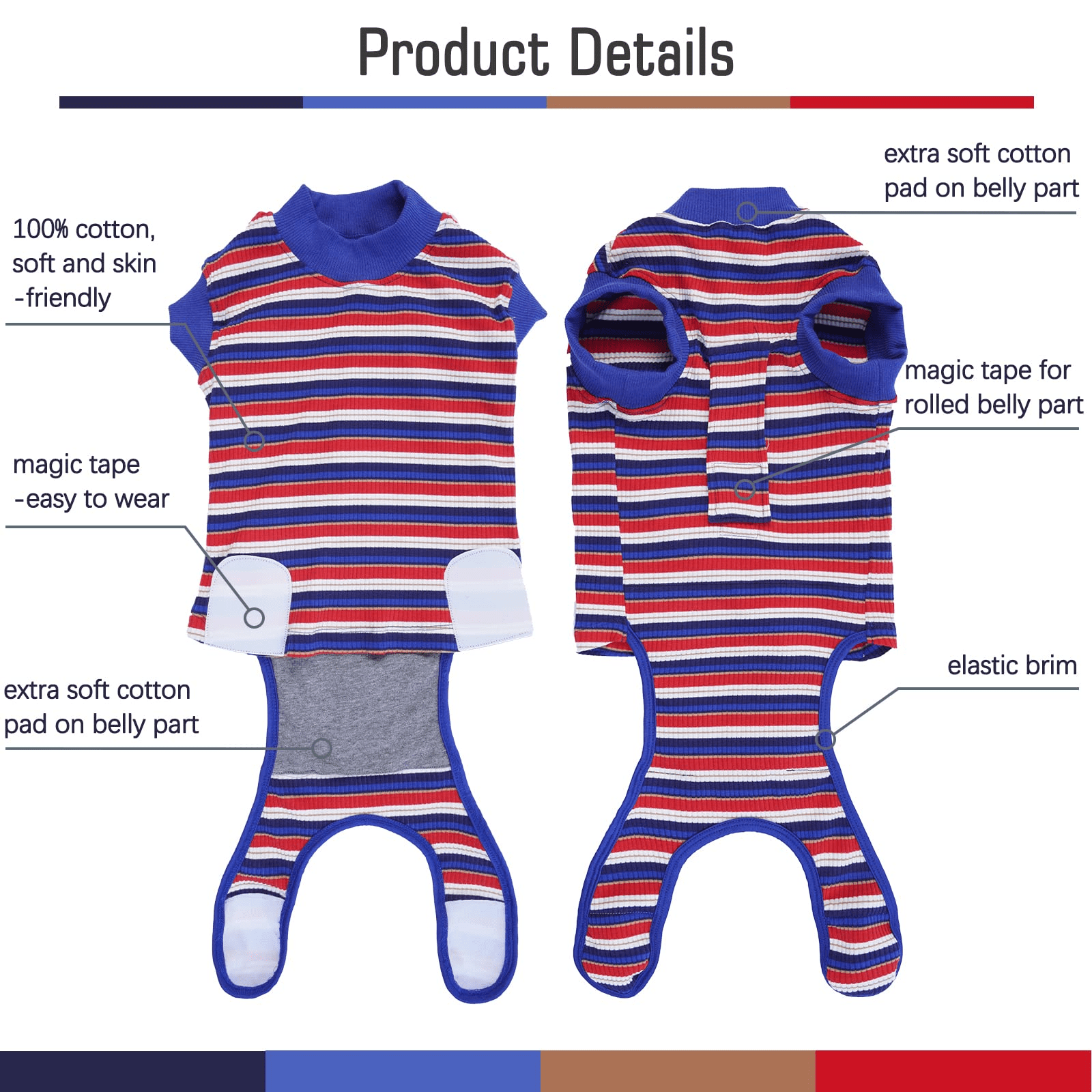 Kuoser Dog Onesie Surgical Recovery Suit for Dogs Cats,Blue,XS