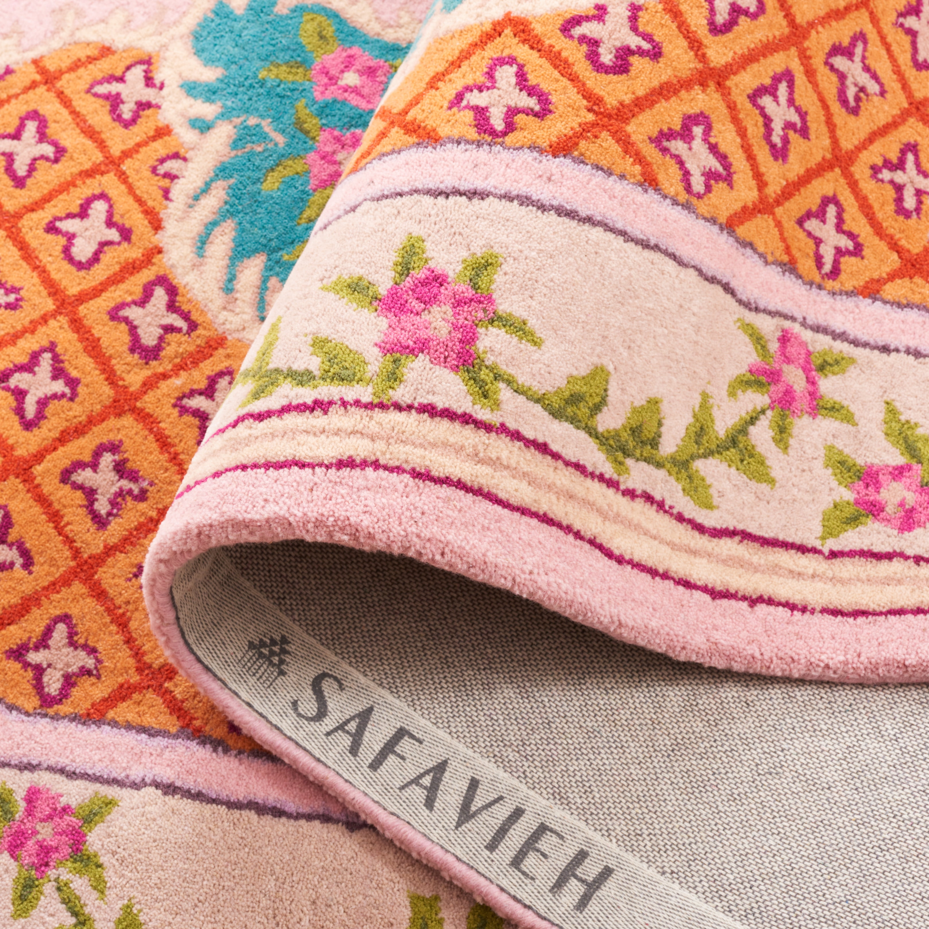 SAFAVIEH Bellagio Chandler Floral Wool Area Rug, Blue/Pink, 2'6" x 4'