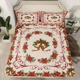 thumbnail image 2 of Feelyou Christmas Poinsettia Flower Twin Sheet Sets, Vintage Western Festival Twin Fitted Sheet, Gold Xmas Bell Flat Sheet, Lightweight Room Decor, 3 Pieces, 2 of 7