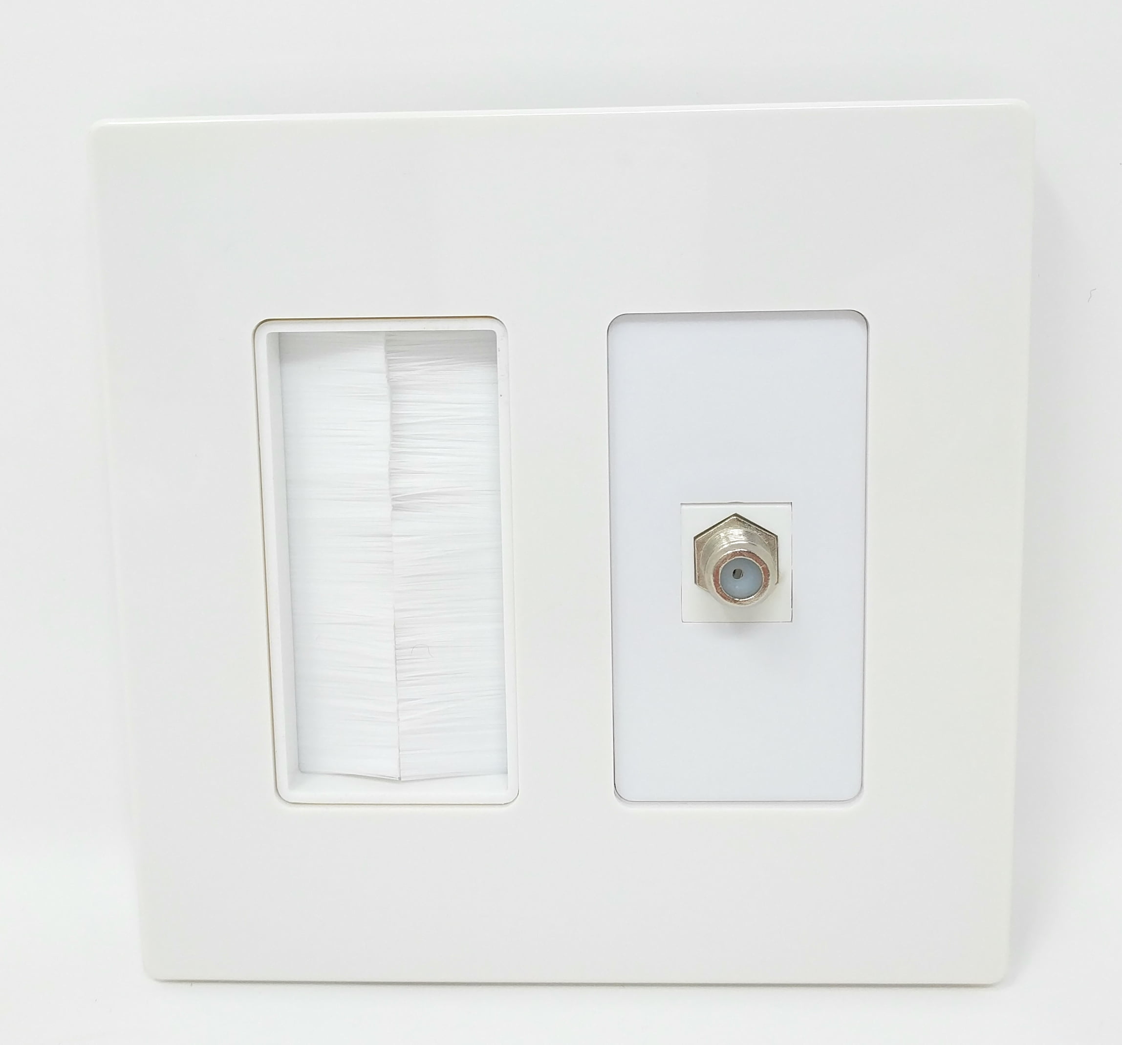 RiteAV Mesh Brush Coax Cable TV Wall Plate Dual 2 Gang Screwless