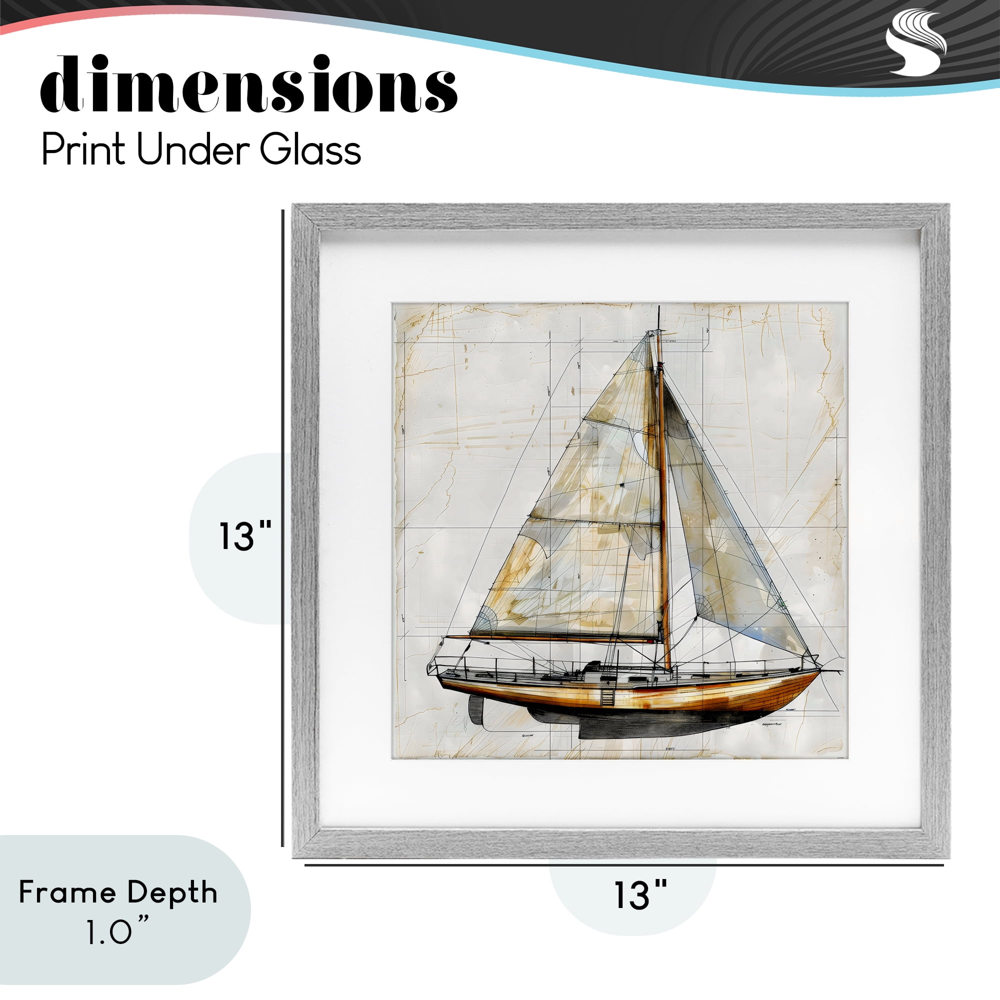 Stupell Industries Vintage Sailboat Drawing Blueprint Gray Framed Print Under Glass, design by Creative Studio