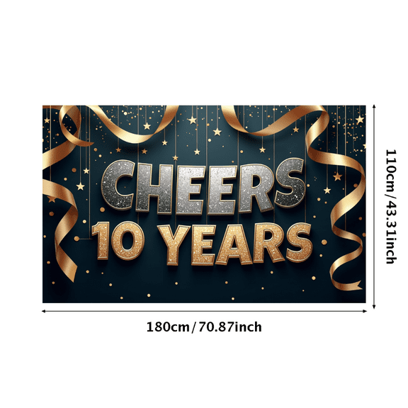 LUUFILx Cheers 10 Years Celebration Gold Silver Glitter Party Backdrop Banner Anniversary Decorations Event Supplies Elegant Festive Milestone Photo Props Decorations