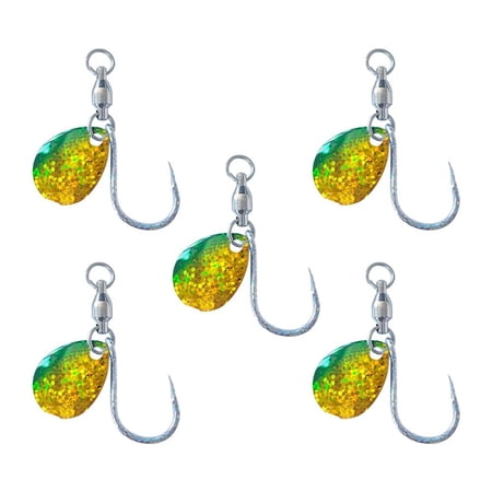 Mosiee High-Speed Rotating Hook with Rotating Spoon - Perfect for Jigging Trolling Gold-Green 2/0#