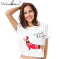 thumbnail image 3 of Camiseta holgada con estampado de perro para mujer, pijama de algodón, Top corto, sombrero de Papá Noel, Dachshund de Navidad, T7N001, novedad, 3 of 4
