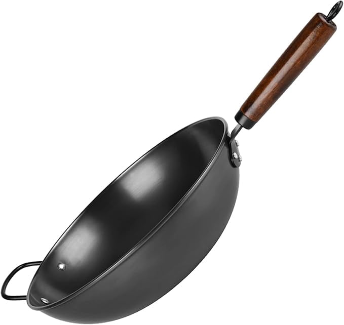 Coach & Couch Inc Carbon Steel Stir Fry Wok Pan Cast Iron Frying Pan with Lid, 12.59”