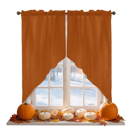 Burnt Orange Swag Valances for Windows, Fall Autumn Thanksgiving Farmhouse Solid Color Swag Curtains for Kitchen Living Room Bedroom, Light Filtering Drapes Window Treatment 2 Panels 36"x36"