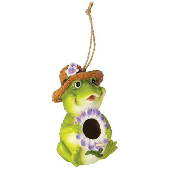 Resin Frog Birdhouse, Crafted With 100% Durable Resin, Multi Use Display, Outdoor Décor – Measures  5 1/2" Long x 6" Wide x 9" High, by Fox River Creations