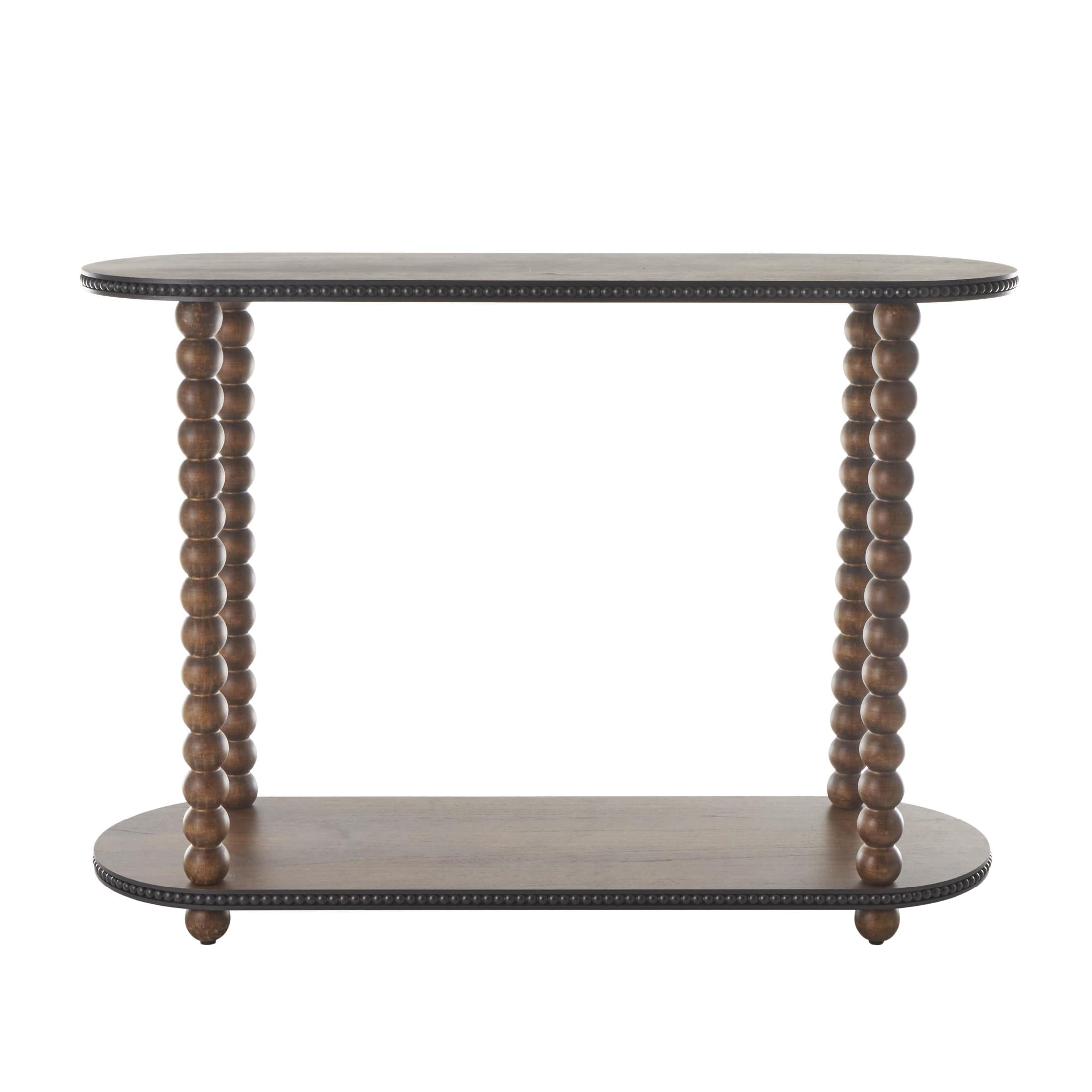 DecMode 47" x 34" Brown Wood Oval Spindle Console Table with Beaded Edges, 1-Piece