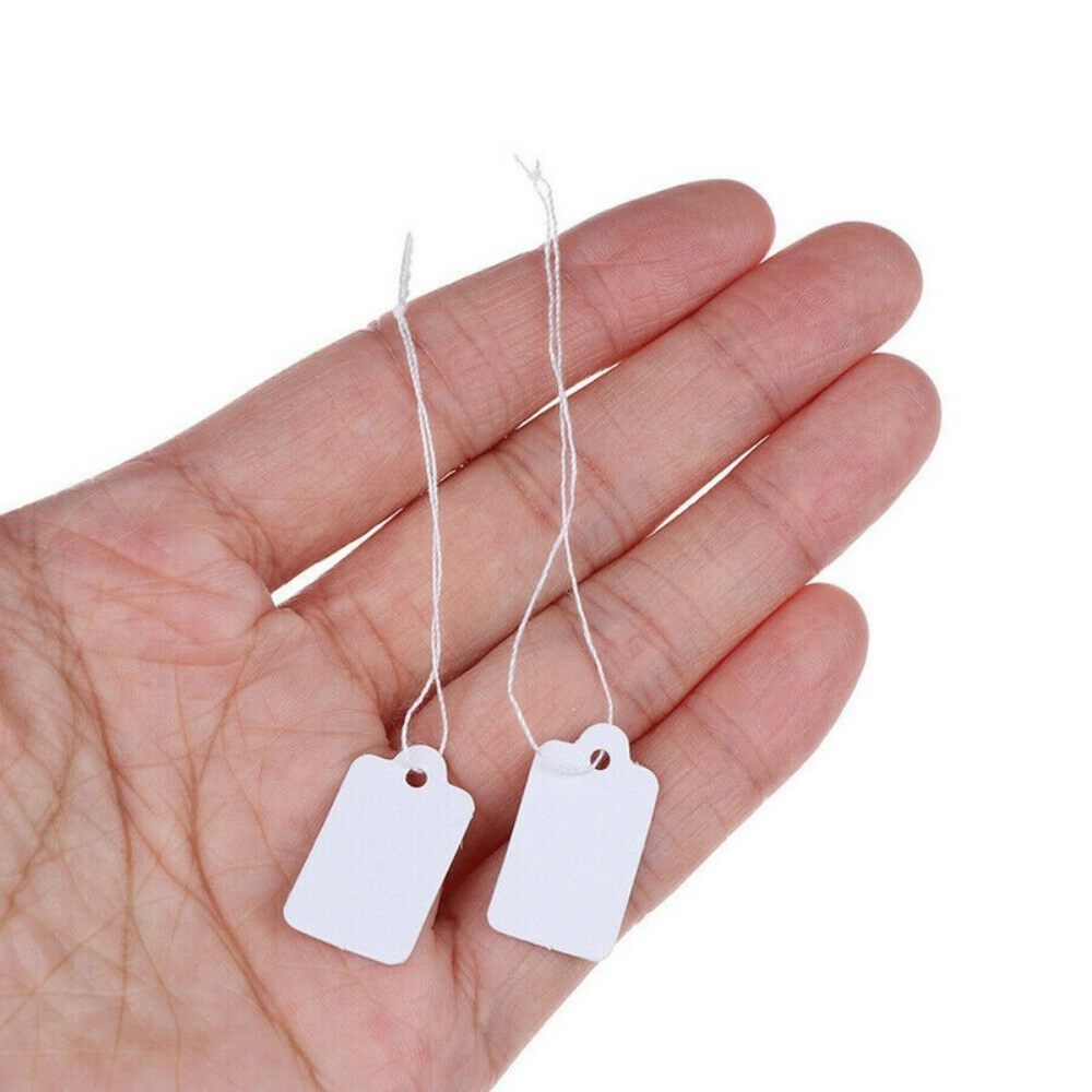 Trianu 500pcs Price Tags with String Attached Small White Marking Tag Paper Price Labels Clothing Hanging Stickers Blank Labeling Strung Label Hang Tags for