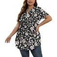 thumbnail image 3 of PINKSIR Plus Size Short Sleeve Henley Shirt for Women Flowy Tunic Tops Loose Fit Pleated Swing Blouse 1X-5X, 3 of 7
