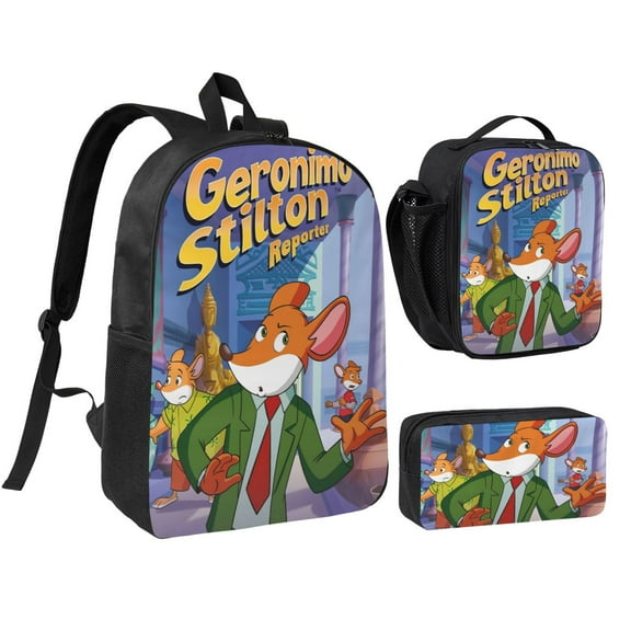 Geronimo Stilton Three piece backpack set young backpack combination backpack lunch bag pencil case