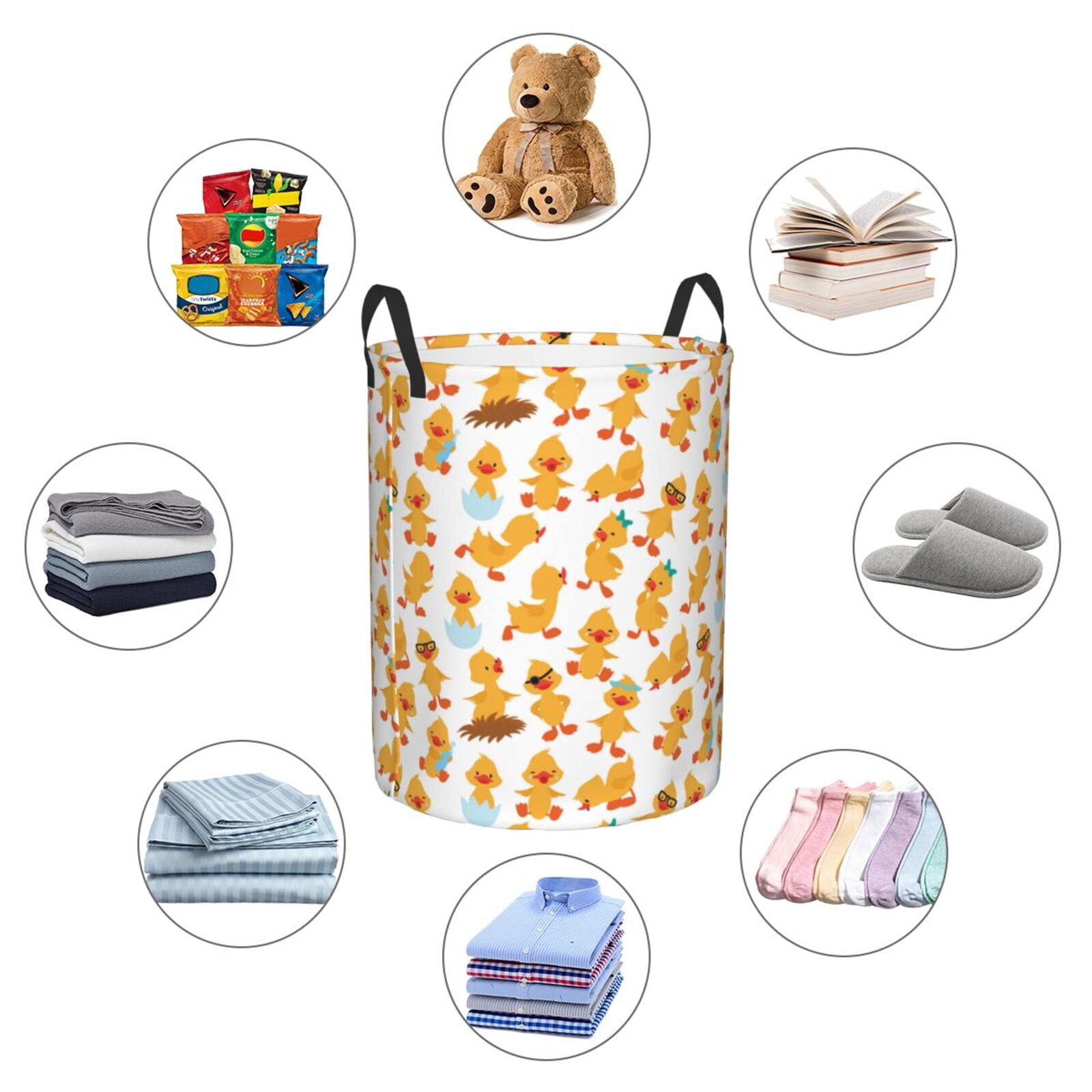 Large Laundry Basket with Handles - Cartoon Cute Duck With Glasses Kids Baby Dirty Clothes Laundry Hamper for Bedroom Aesthetic