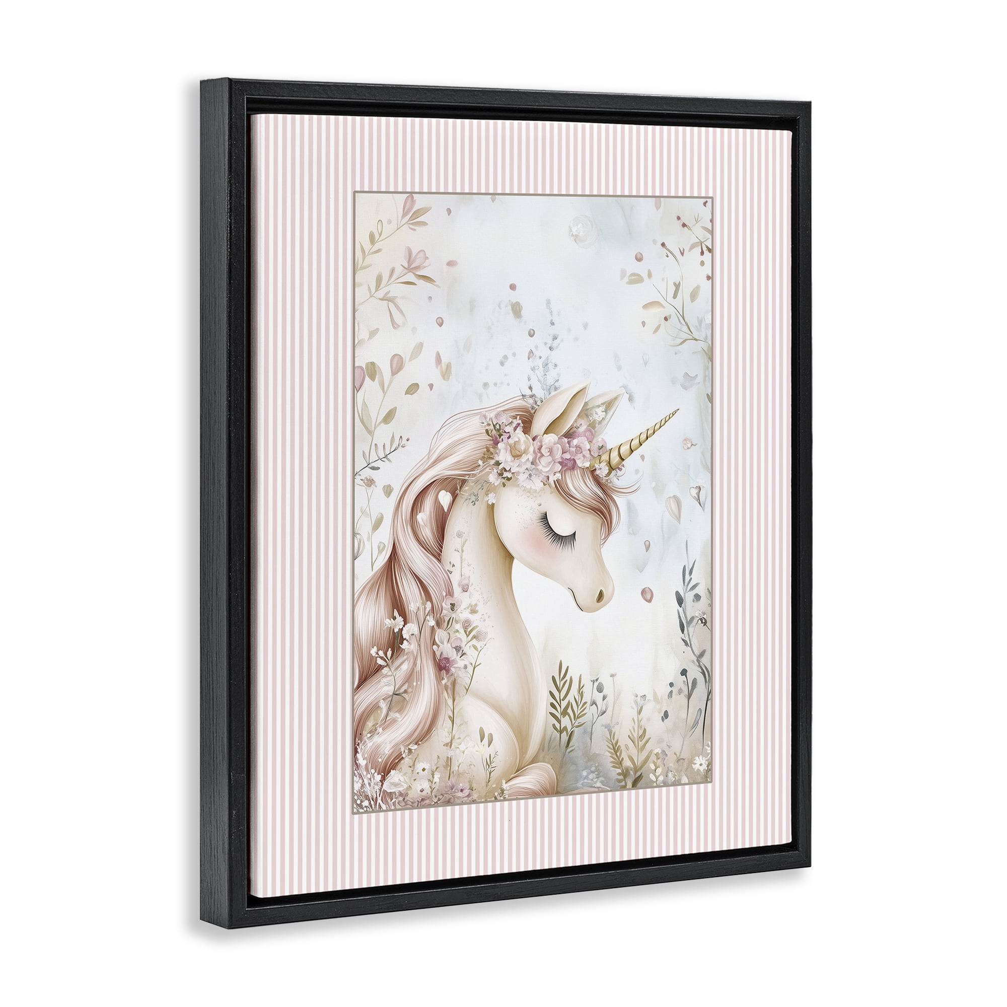 Stupell Industries Enchanted Dreams Unicorn Black Framed Floater Canvas Wall Art, design by Christine Simpson Art