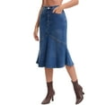 thumbnail image 4 of INSPIRE CHIC Women's Bodycon Fishtail Denim Skirt High Waisted Ruffled Knee Length Jean Skirt S Blue, 4 of 6