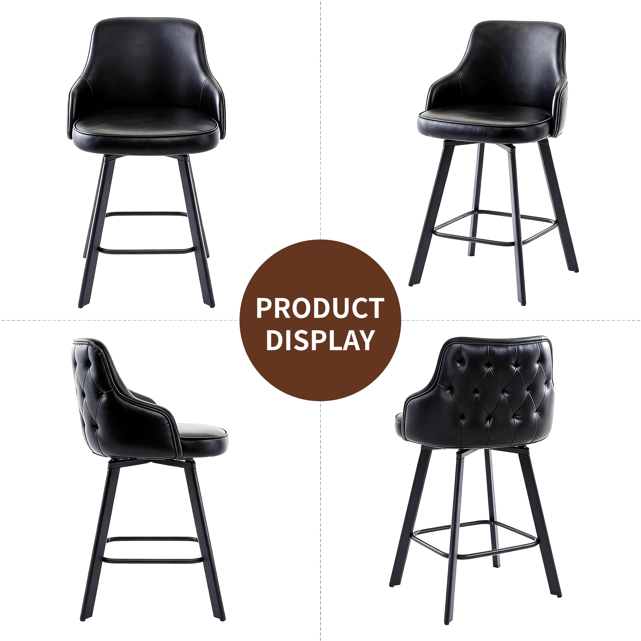 FIRAVOE Bar Stools Set of 2, 30" Swivel Bar Height Bar Stools with High Back, Faux Leather Bar Chairs Black Barstools for Kitchen Island