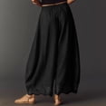 thumbnail image 5 of Women Cotton Lace Trim Wide Leg Pants Summer Casual Cropped Drawstring Elastic Waist Lightweight Trousers with Pockets, 2XL, 5 of 6