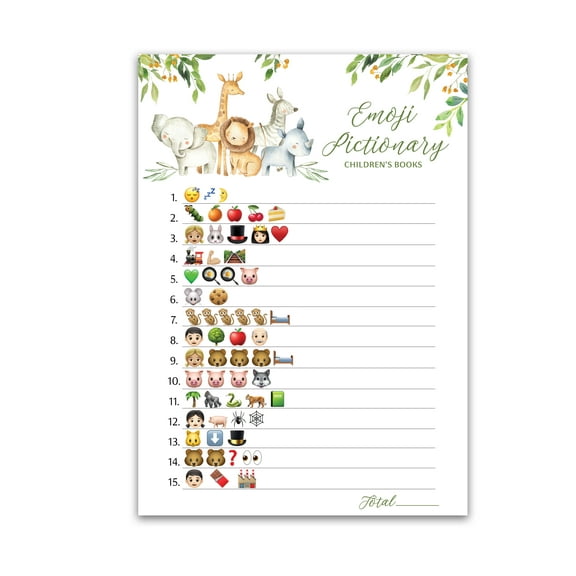 EMOTICON Safari Animals Pictionary Baby Shower Game Gender Neutral Pack of 25