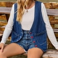 thumbnail image 6 of Meichang Oversized Denim Vest for Women Sleeveless V Neck Waistcoat Jacket with Pockets Washed Button Down Jean Vest Blue S, 6 of 9