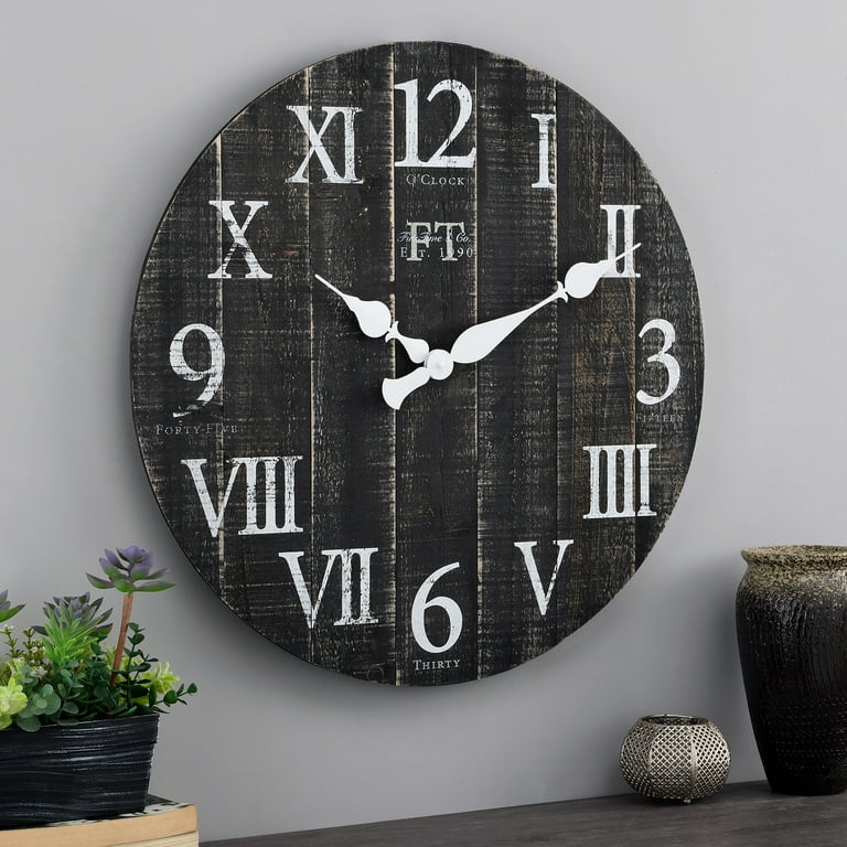 FirsTime & Co. Dark Silver Shiplap Outdoor Wall Clock, Farmhouse